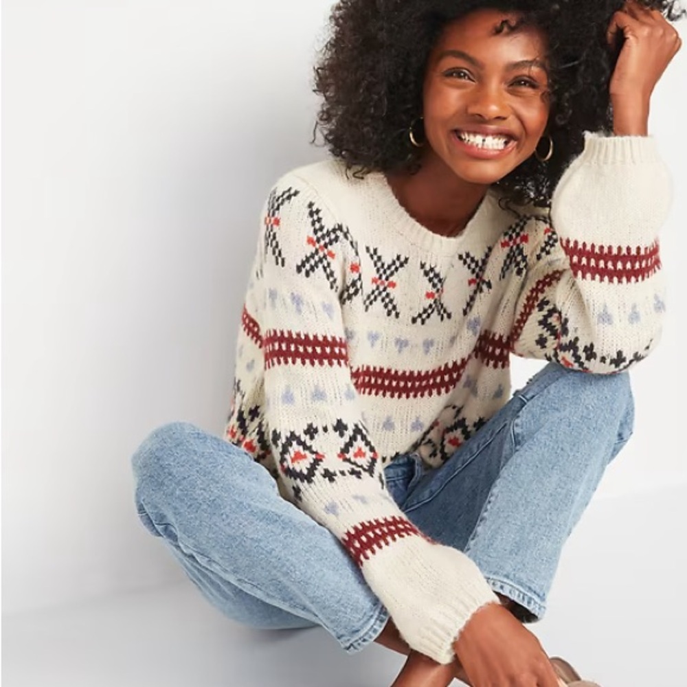 Old Navy | Cozy Fair Isle Blouson-Sleeve Sweater (Petite)